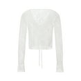 thumbnail image 4 of Women's Summer Lace Crop Tops Flare Long Sleeve Tie Front Sheer Slim Cardigan Clubwear, 4 of 10