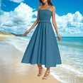 thumbnail image 3 of Up to 65% Off! Fmbrln Womens Summer Adjustable Spaghetti Strap Dress Fashion Sleeveless Square Neck Smocked Patchwork Flowy Midi Dress Beach A Line Sundress, 3 of 5