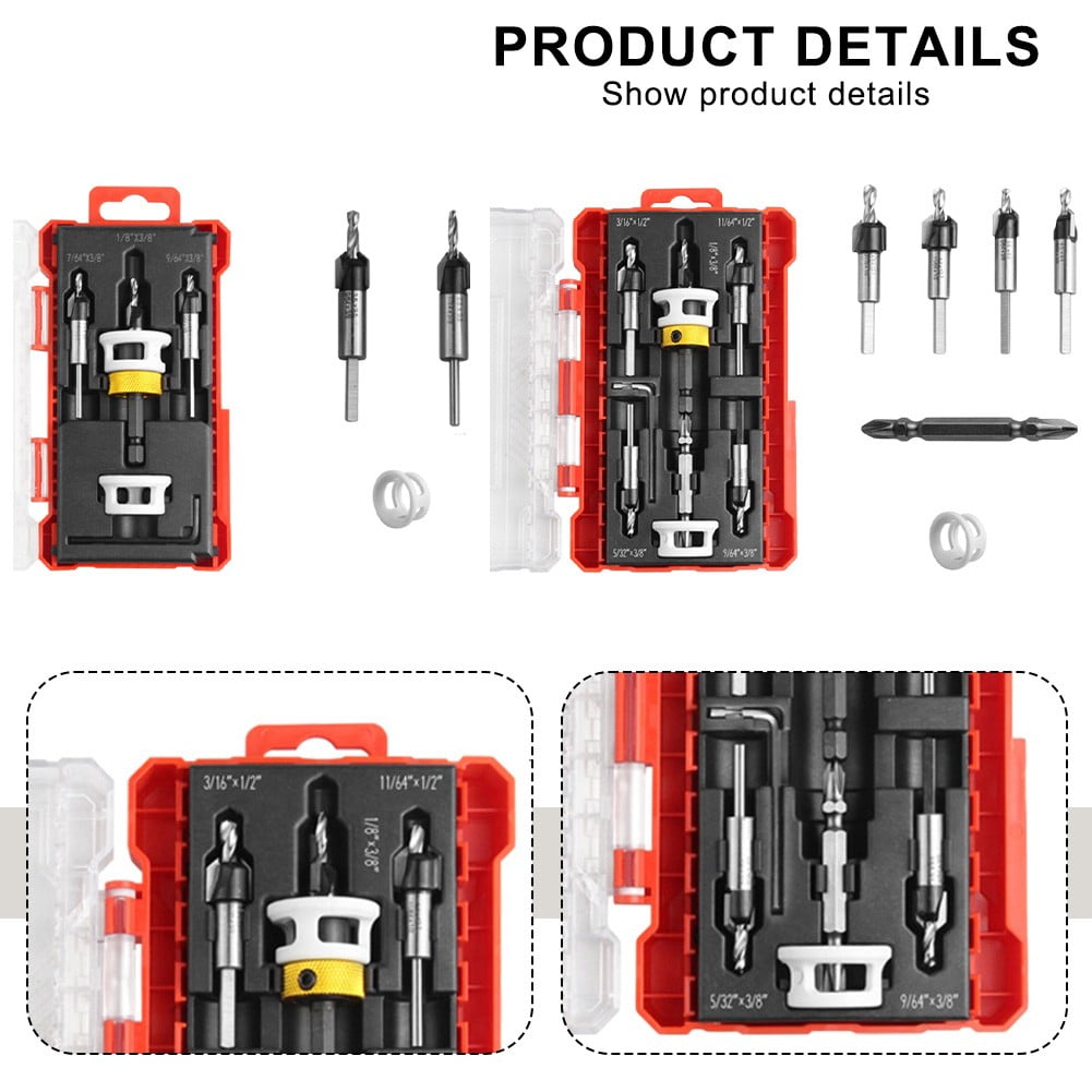 BUYISI 5Pcs Countersink Drill Bits Set with Low Friction Depth Stop Woodworking Tool 5pcs