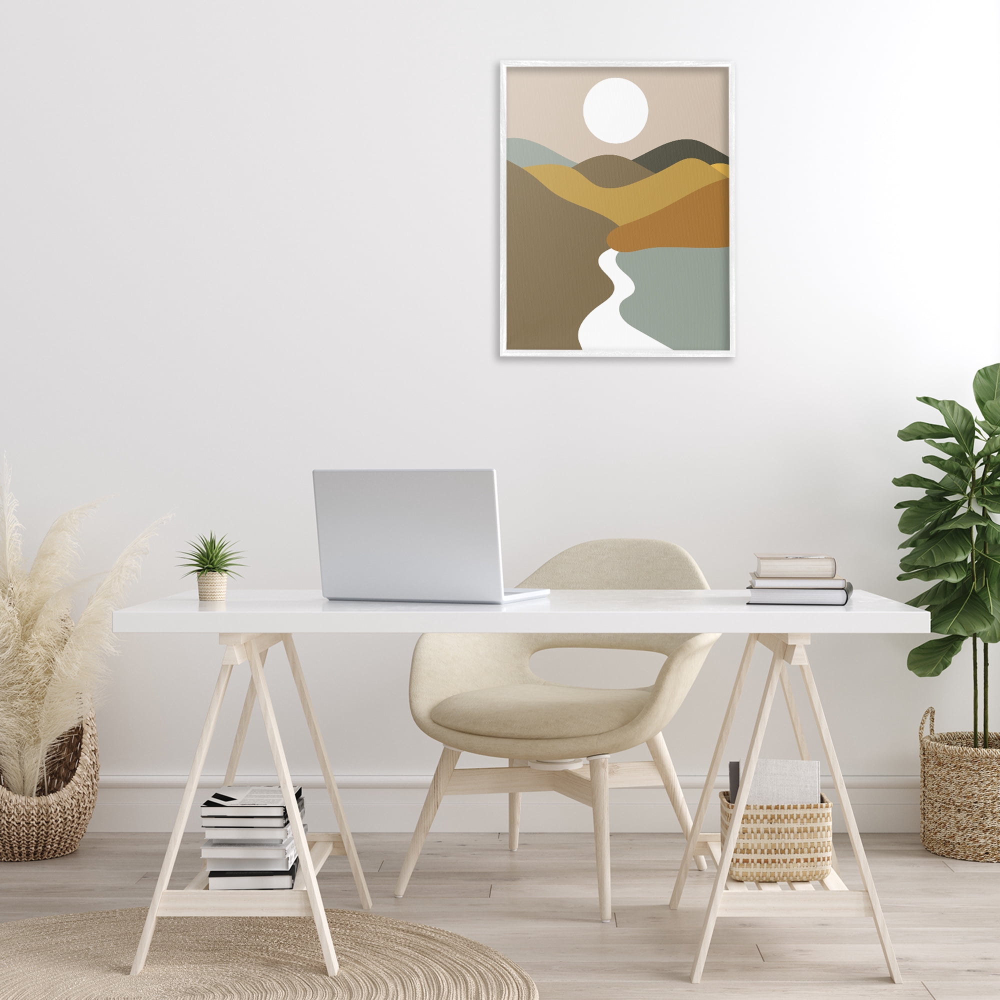 Stupell Industries River Towards Mountains Landscape Painting White Framed Art Print Wall Art, 24 x 30