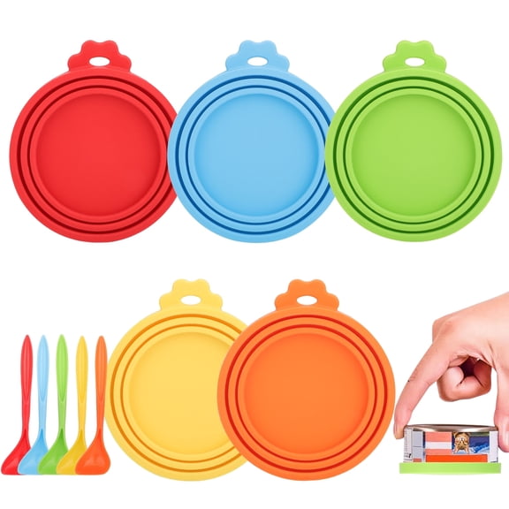 5pcs Pet Food Can Cover with Spoon,Pet Food Can Lids 1 Fit 3 Standard Size Food Cans,FDA Safe BPA Free for Dog Cat