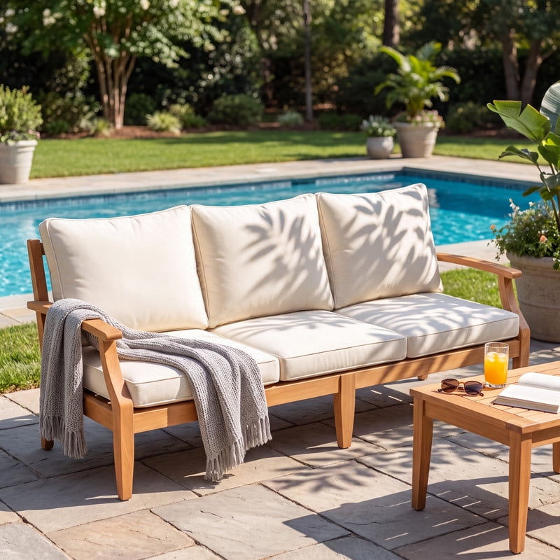 Vineego 3-Seater Patio Conversation Sofa, Eucalyptus Wood Outdoor Sectional Sofa with 4" Thick Cushions, Patio Furniture for Backyard, Deck, Balcony & Porch
