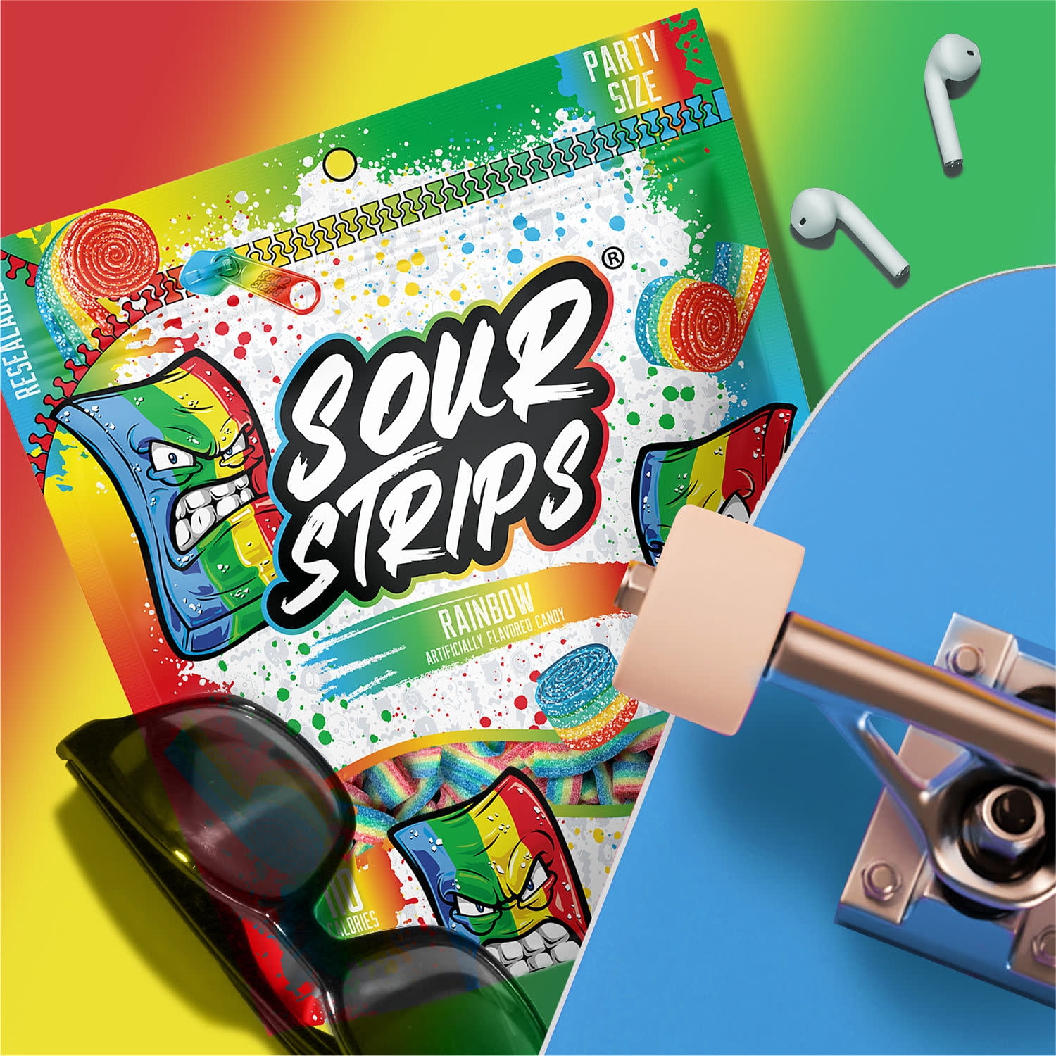Sour Strips Rainbow Flavored Chewy, Candy Party Bag, 10.2 oz