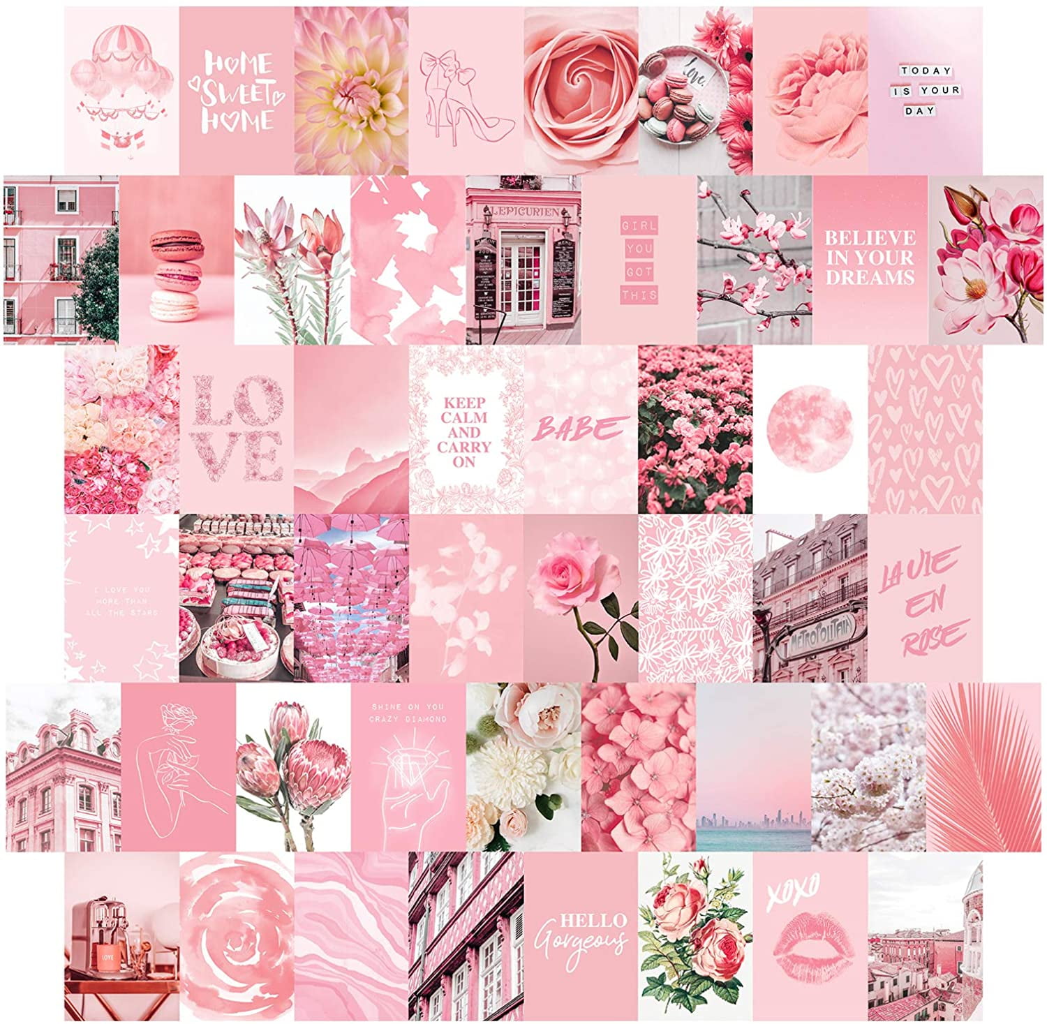 50PCS Pink Aesthetic Wallpapers, Rosy Collage Print Kit, Wall Art