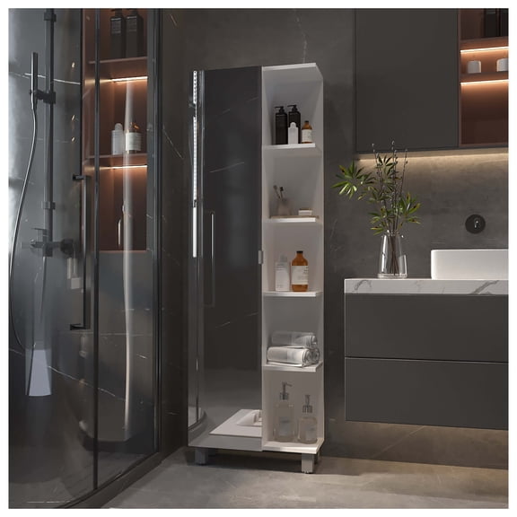 Portland 5-Shelf Linen Cabinet with Mirror White