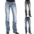 thumbnail image 6 of AWXNJUX Jeans for Women High Waist Women Mid Waisted Denim Jeans Embroidery Stretch Button Straight Pants Jeans Low Rise Jeans for Woman (Dark Blue,XXL), 6 of 6