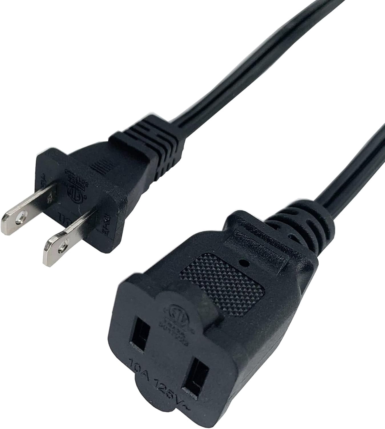 Extension Cord 3 Feet, Short Small AC Power Cord 2 Prong, 18 AWG Power Cable for Indoor Use, Male to Female Extension Cord, NEMA 5-15P to NEMA 5-15R, Black 2 Pack