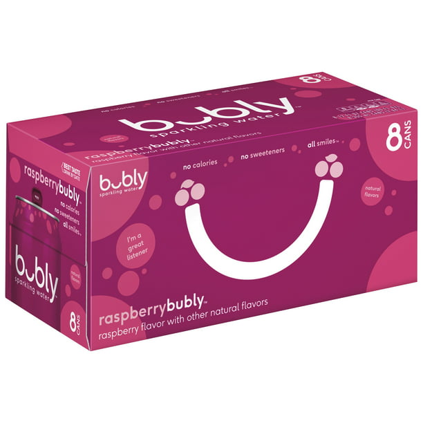 bubly Sparkling Water, Raspberry, 12 oz Cans, 8 count