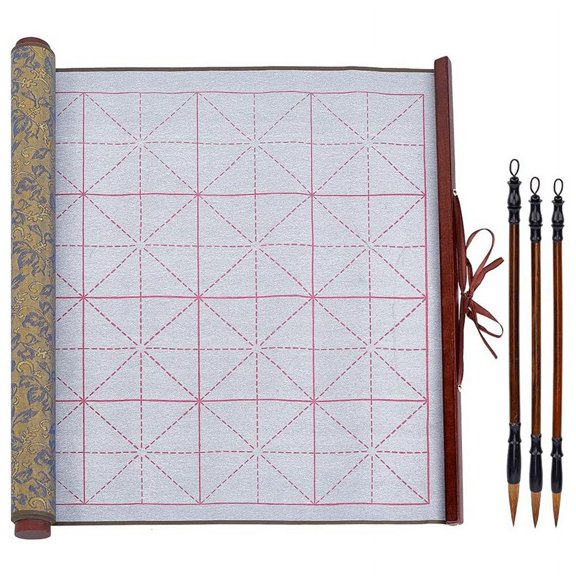 TOP! 4pcs No Ink Chinese Calligraphy Practice Set Reusable Water Writing Cloth Scrolls Brushes