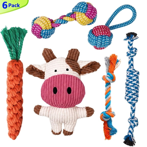 Dog Toys for Small Dogs, 6 Pack Puppy Chew Toys for Teething and Training with Plush Squeaky Toys & Rope Toys to Keep Them Busy