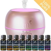 Ultrasonic Rose Gold Oil Diffuser + 8 Pure Essential Oils (10mL) Aromatherapy