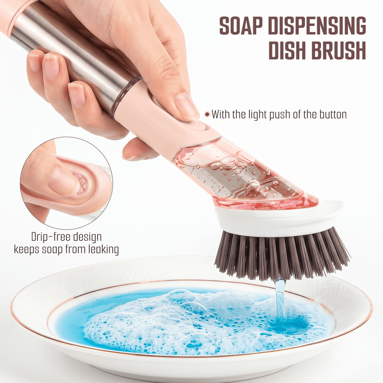 DSOOLO Dish Brush with Soap Dispenser, 3 Heads photo 5