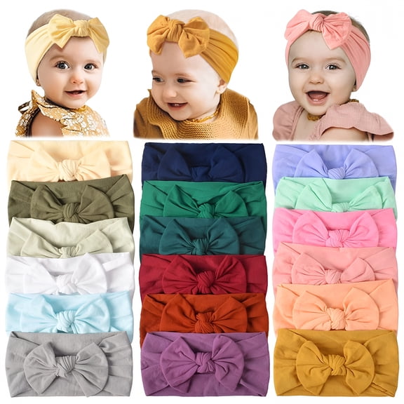 VANIDO 18PCS Baby Nylon Headbands Hairbands Hair Bow Elastics for Baby Girls Newborn Infant Toddlers Kids
