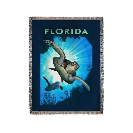 Florida - Sea Turtle Diving - Lantern Press Poster (60x80 Woven Chenille Yarn