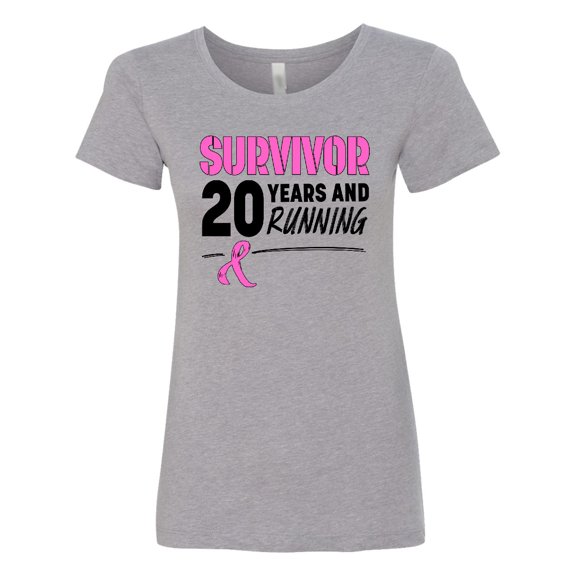Inktastic Breast Cancer Survivor 20 Years and Running with Pink Ribbon Women's T-Shirt