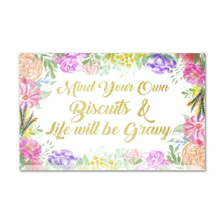 Biscuit Acrylic - Mind Your Own Biscuits Saying - Watercolor Flowers - Lantern Press Artwork (9x6 Acrylic Photo Block Gallery Quality)