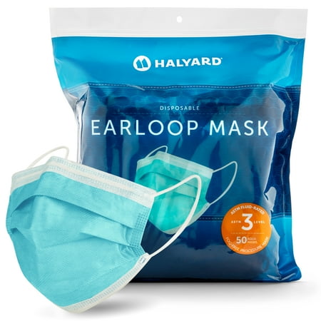 HALYARD FLUIDSHIELD Level 3 Disposable Face Mask With Earloops, 47569 (Box of 50)