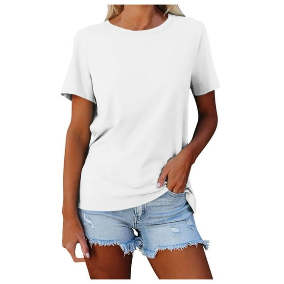 LUOGENLI Female T-shirts for Womens Women's Solid Color Crew Neck Loose Casual Short Sleeve T Shirt T-shirts for Women Graphic Tee Funny St. Patrick's Day White XXL