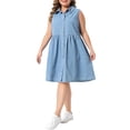 thumbnail image 4 of Agnes Orinda Women's Plus Size School College Denim Dress Lapel Sleeveless Button Down Cute Summer Midi Jean Babydoll Dresses 3X Light Blue, 4 of 6