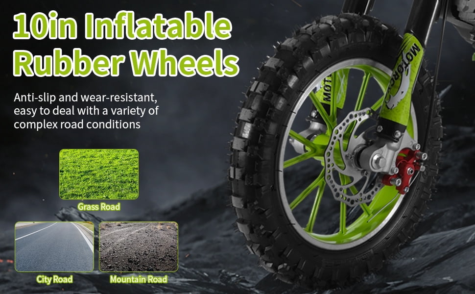 Mohsoe 49CC Pro Gas Mini Motocross Bike, 10" Off-Road Tires & Upgraded Braking, 11" Ground Clearance, Advanced Riding, Green