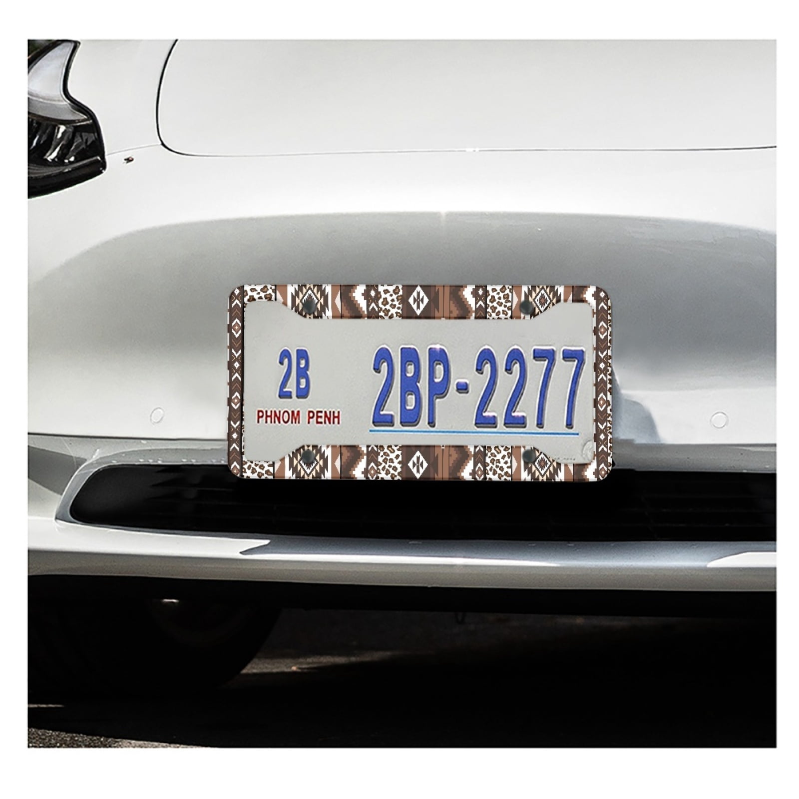 Renewold American Tribal Brown Leopard Print Automotive Frame License Plate Frame for SUV Truck Vans Sedans, Vanity Tag Frame for Men Women, 2 Pack