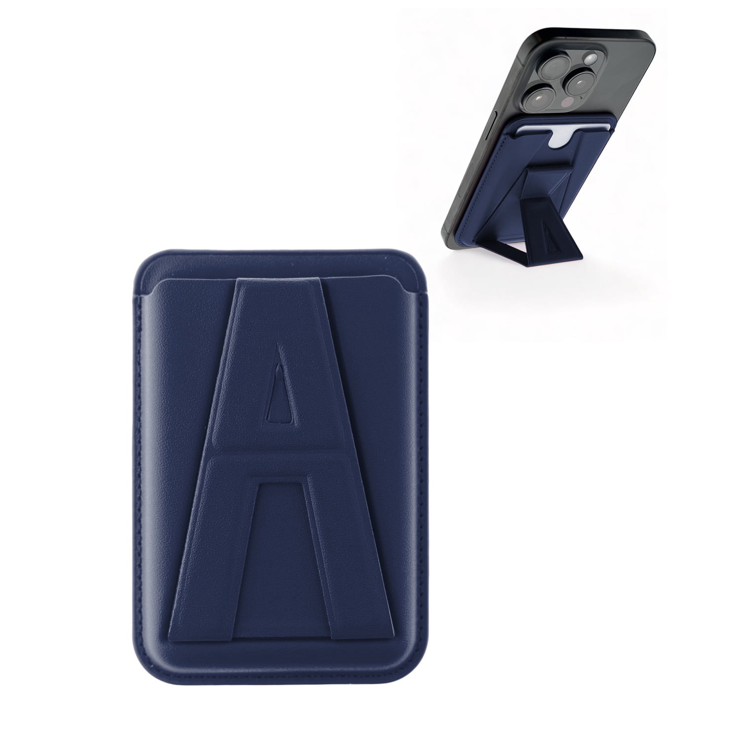 A Design Magnetic Leather Card Wallet with Viewing Stand - Blue