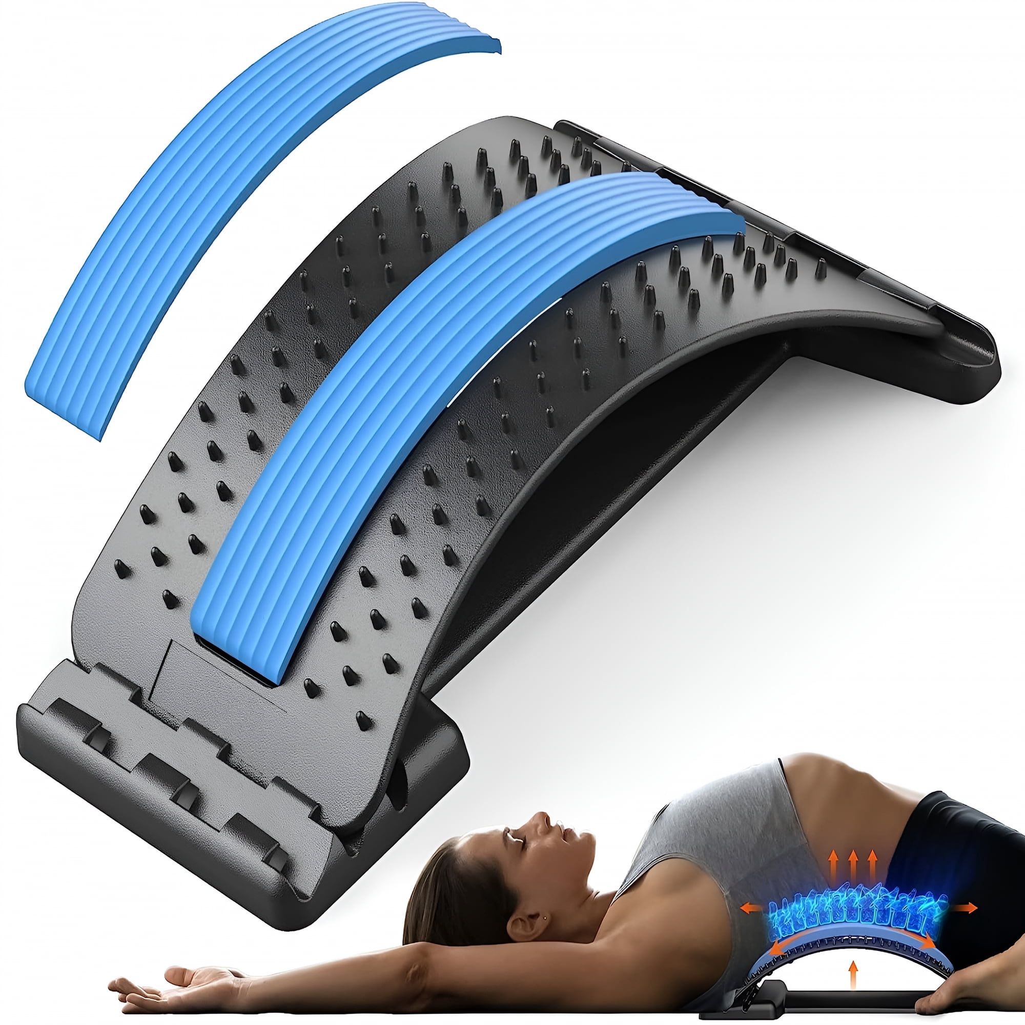 ELDORIX Back Stretcher for Pain Relief,Multi-Level Back Cracker Lower Back Pain Relief Device,Lumbar Support Spine Board with 3 Adjustable Settings for Bed,Chair & Car with Massager