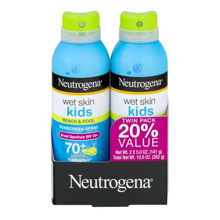 Neutrogena Wet Skin Kids Beach & Pool Sunscreen Spray SPF 70+, 5 Oz, 2 Pk