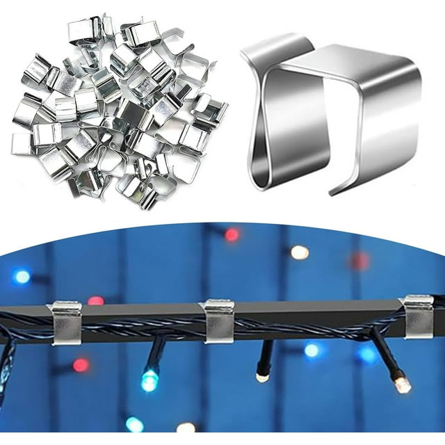 50 Pack Gutter Hooks for String Lights, Stainless Steel Christmas Light Clips, Christmas Light Clips for Garden Decor and Christmas Decoration,2*1.4cm