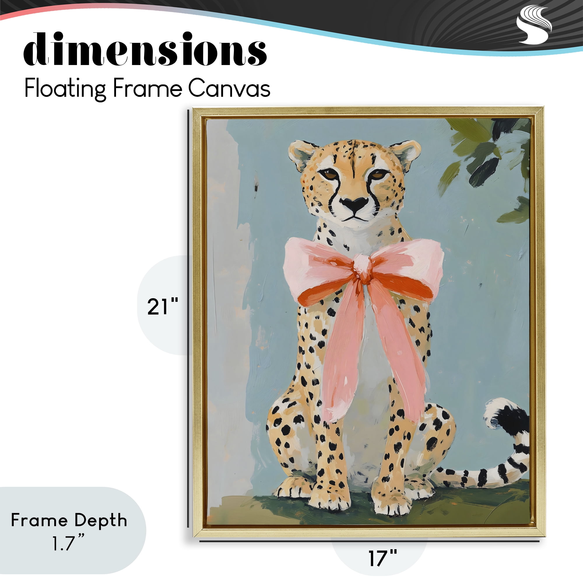 Stupell Industries Cheetah with Big Pink Bow Gold Framed Floater Canvas Wall Art, design by The Prints Vibe