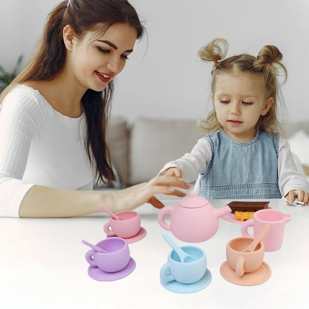 Juguetes de piscina, juguetes para bebés, juguetes para niños pequeños, juego de té para niños para su juego de roles imaginativo, teteras realistas con tazas, platillos, cucharas para crema y artícul