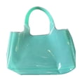 thumbnail image 2 of Light Blue Jelly Tote Bag Glossy Transparent PVC Shoulder Handbag Large Capacity Shopping Bag, 2 of 5