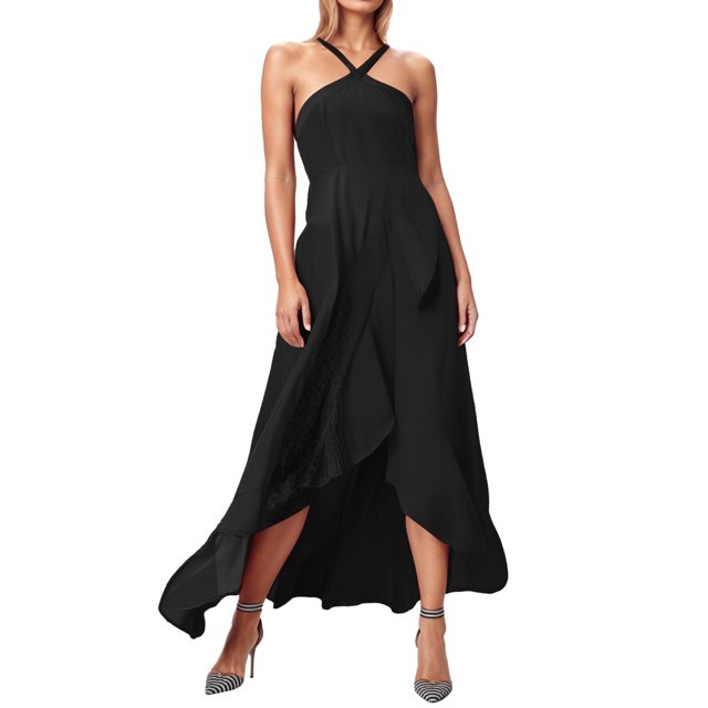 Vestido de fiesta de verano fluido para mujer con tirantes con volantes: elegante color liso, tejido ligero, cómodo para ocasiones especiales.
