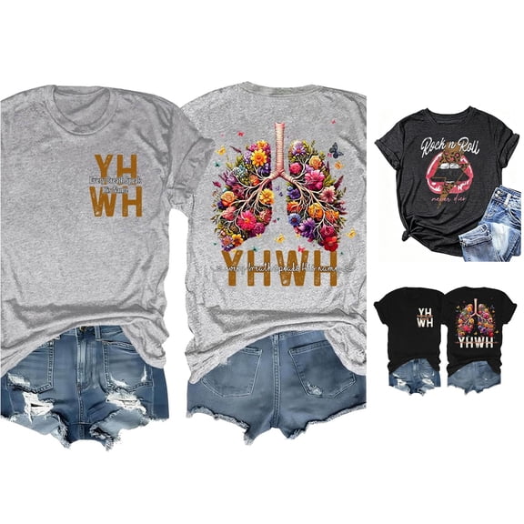 Trendfront Womens Rock N Roll T Shirts Crewneck Short Sleeve Leopard Lips Guitar Graphic Vintage Band Casual Tee Tops