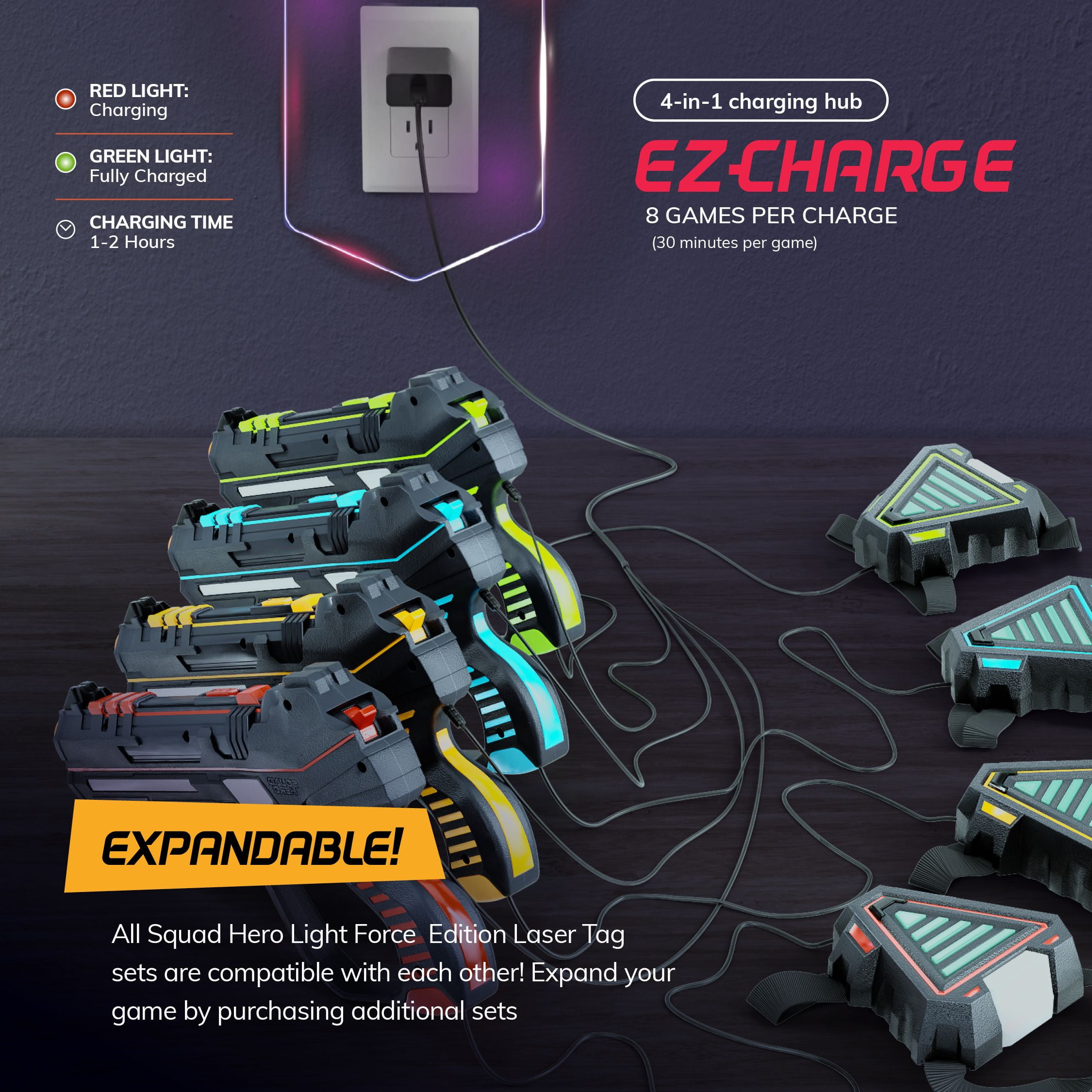 Hero Squad Rechargeable Laser Tag -  Set of 4 - Gift for Kids, Teens & Adults