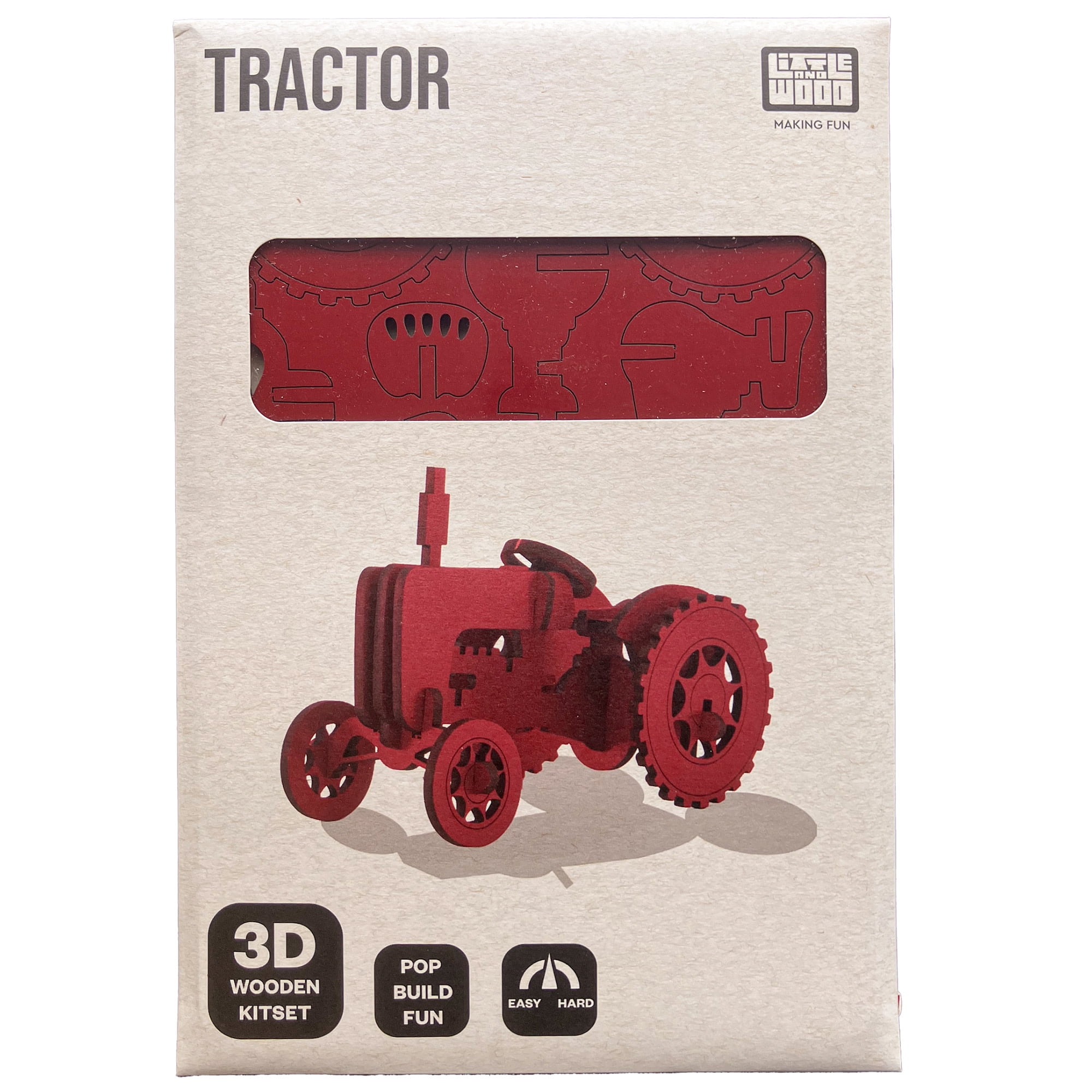 Little & Wood: Woodlet: Medium - Tractor - Red, 3D Wooden Kit-Set, Farm Vehicle Puzzle, Easy Assembly, Pop Build Fun, 100% Sustainably Sourced, Age 6+