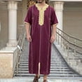 thumbnail image 2 of JAJAHO Mens Kaftan Abaya Robe Loose Fit Half Sleeve Ethnic Style Traditional Clothes V Neck Arab Slit Thobe, 2 of 3