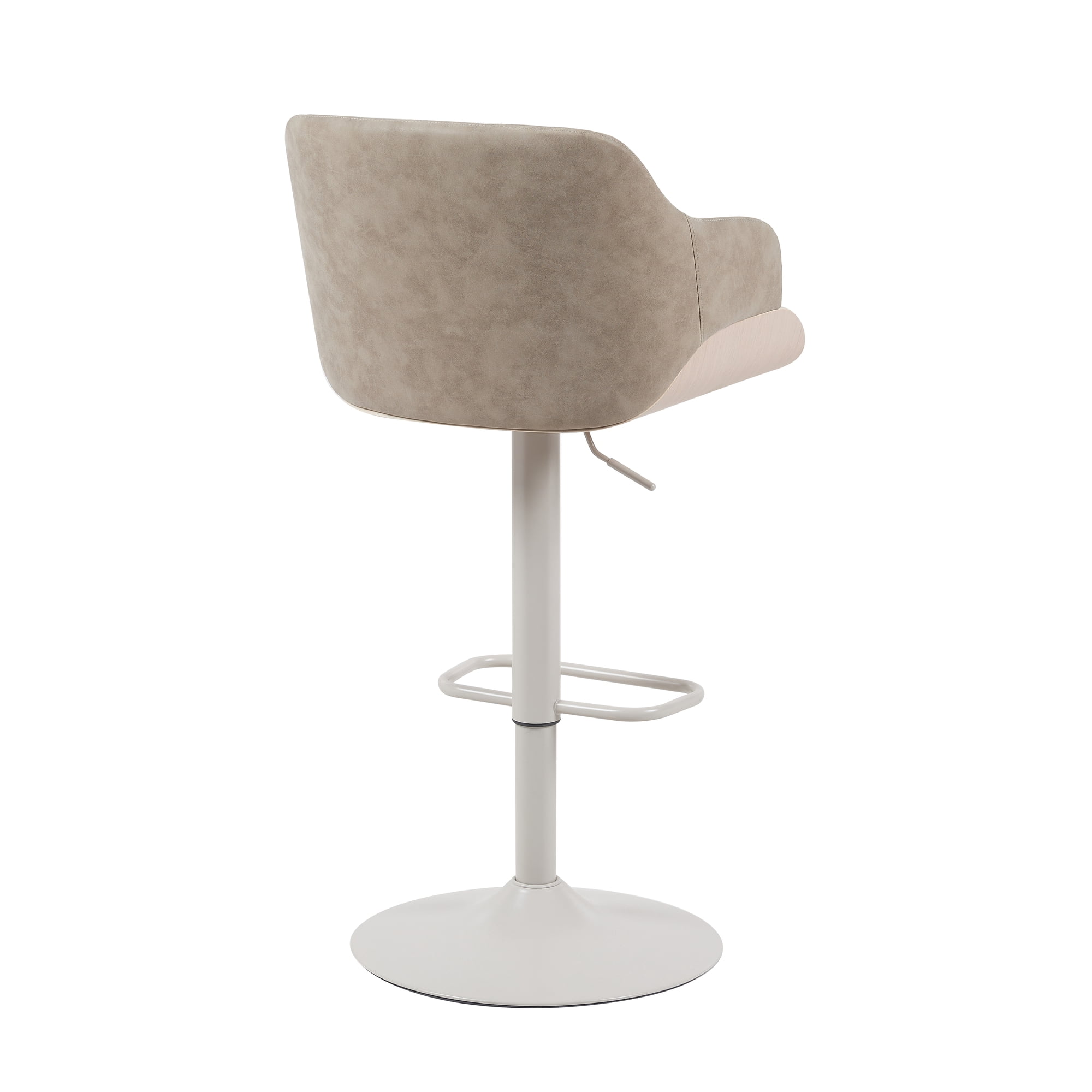 Toby Adjustable Swivel Barstool in Ivory Finish with Vintage Taupe Upholstered Seat and Pale Wood Accents