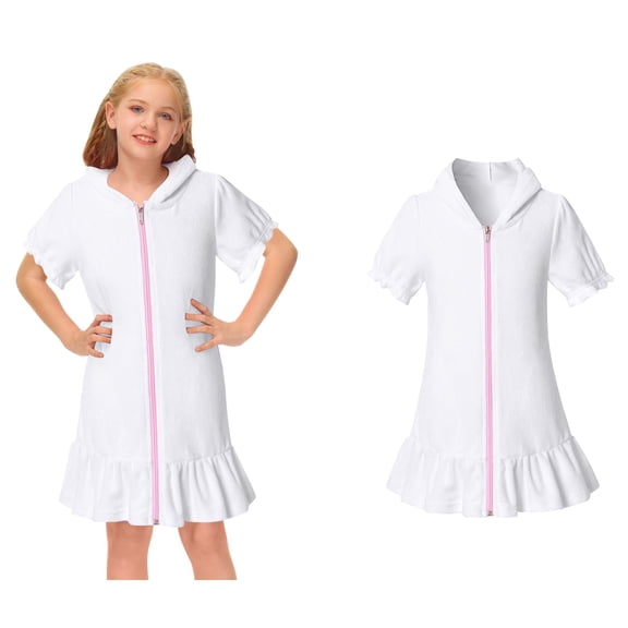 Swim Cover Up Kids Zip Up Hoodie Short Sleeves Girls' Swimwear Beach Cover Up 10-11 Years Swimsuit Girls