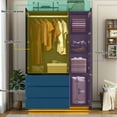 thumbnail image 5 of 75" Tall 3 Doors Armoire Wardrobe Closet with  3 Drawers and Mirror, Large Wardrobe Closet for Bedroom with LED Lights, Wooden Armoire Storage Cabinet with Hanging Rod, Adjustable shelves (Black), 5 of 10