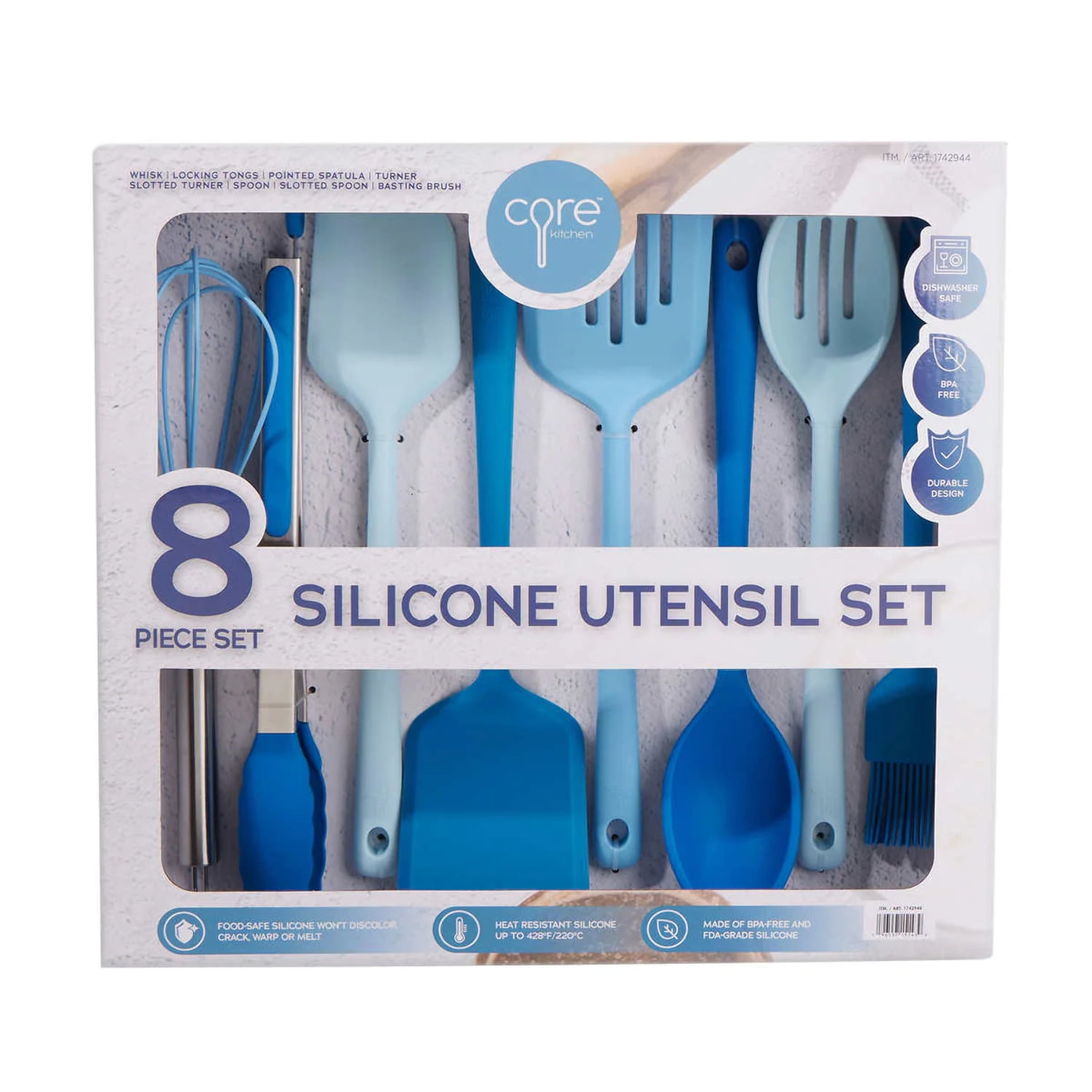 ESSBES Silicone Mini Kitchen Utensils set of 8 Small kitchen tools Nonstick  Cookware with Hanging Hole (blue)