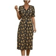 thumbnail image 2 of Women Fashion Casual Summer Short Sleeve V-Neck Print Mid-calf Dress, 2 of 8