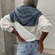 thumbnail image 5 of Sudadera con capucha de otoño para mujer, sudadera de manga larga con costura vaquera, sudaderas, tops, 5 of 5