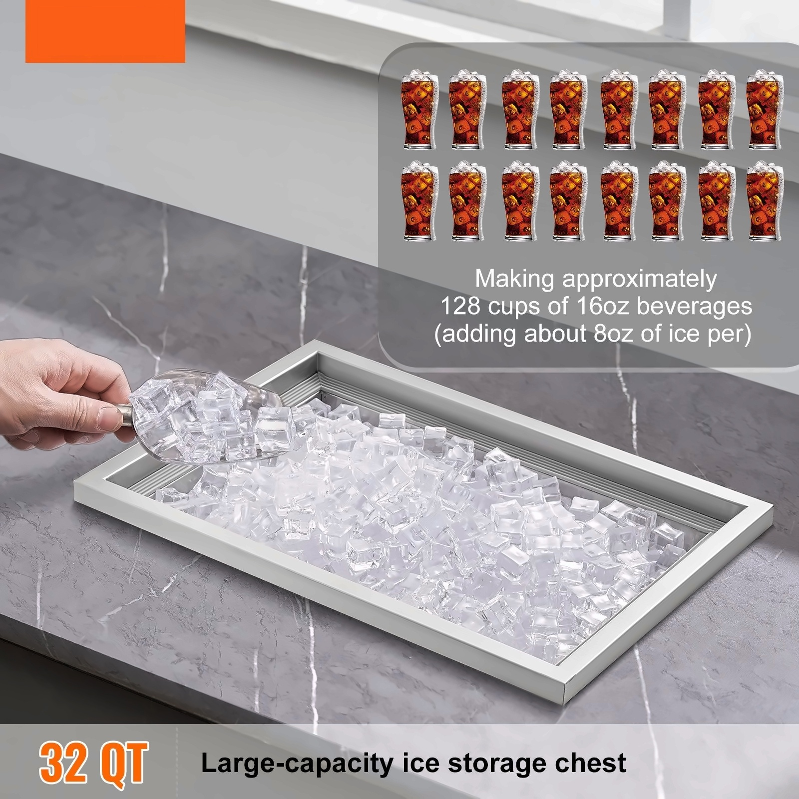 Stainless Steel Drop In Ice Chest 40qt - Commercial Ice Bin Cooler