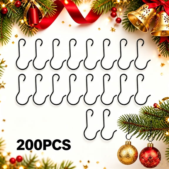 Tutuviw 200 Pcs Metal Christmas Ornament Hooks,Christmas Ornament Hangers, Ornament Hooks for Christmas Trees,Christmas Hooks for Ornaments for Christmas Tree Decorations (Black)
