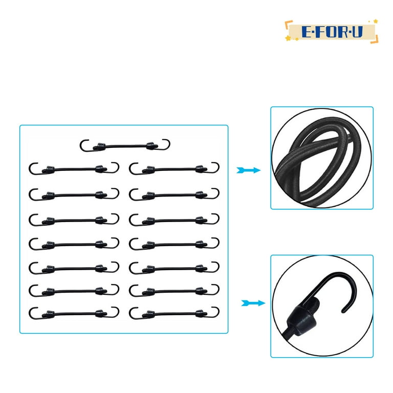 Mini Bungee Cord with Hooks, Plastic Coated 15 Piece 