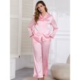 thumbnail image 3 of SWSMCLT Women's Button Pajama Set Breathable Elastic Band Cigarette Long Sleeve Nightwear Comfy Lounge Set Pink Large, 3 of 5