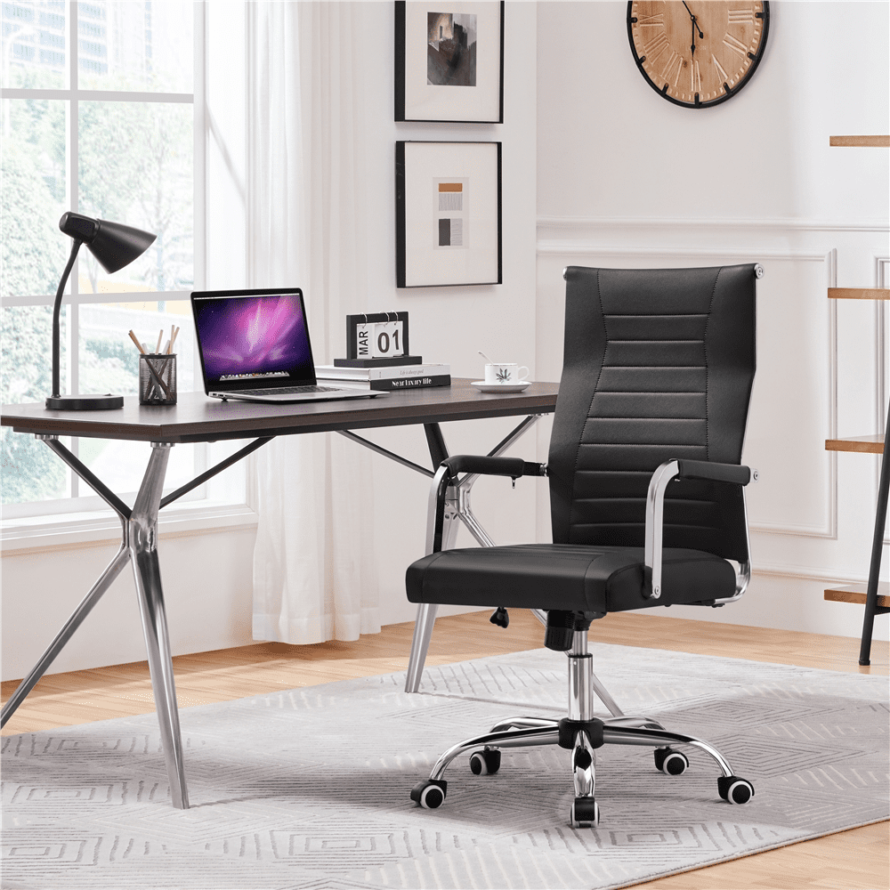 Alden Design Adult Modern Faux Leather Office Desk Chair with Mid-back for Home Office, Black
