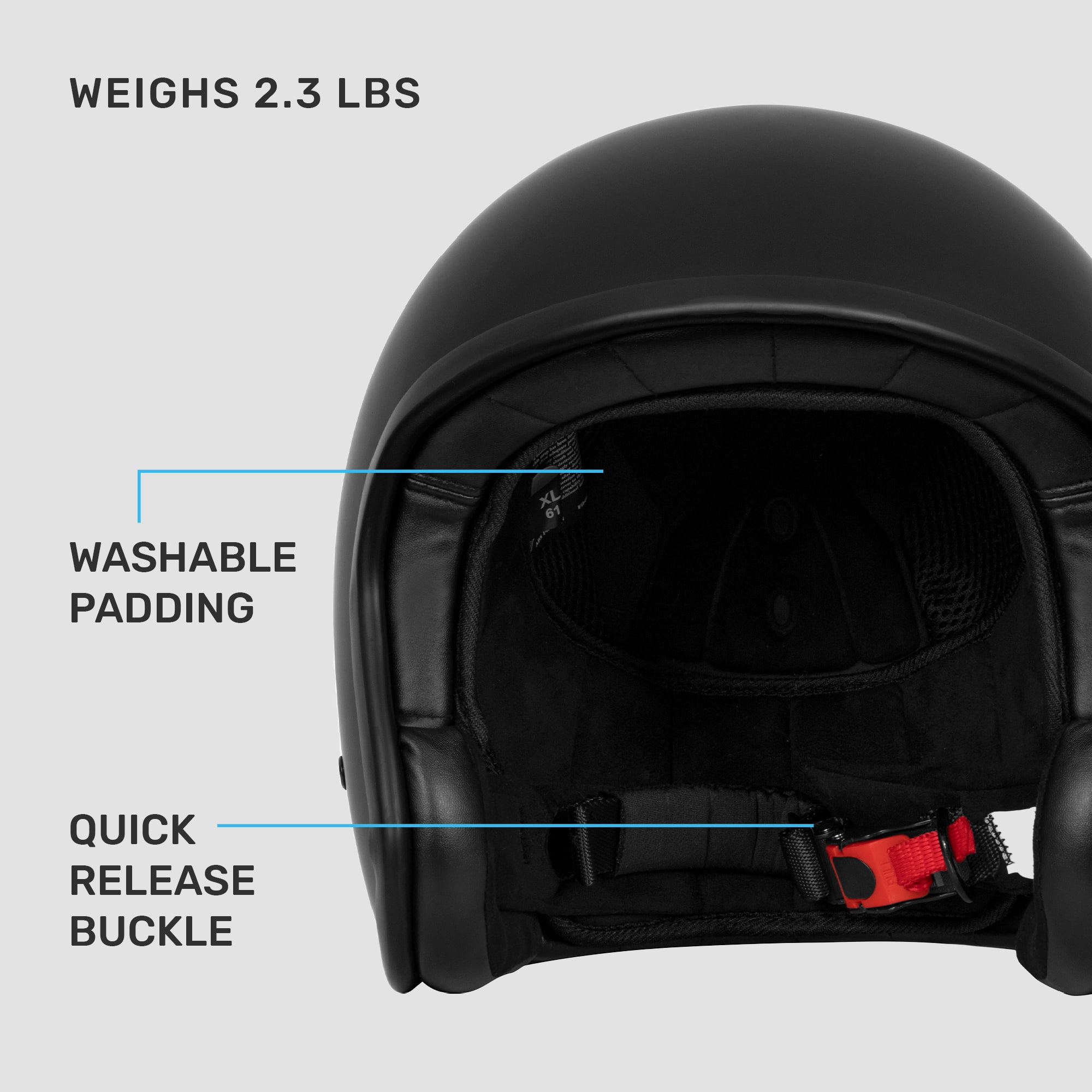 Westt Open Face Helmet - Scooter Retro Vintage for Men Women - Motorcycle Helmet 3/4 for Moped ATV Cruiser Cafe DOT Certified Vintage Jet Black L