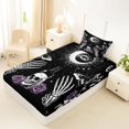 thumbnail image 4 of Castle Fairy Boho Skull Skeleton Hand Twin Sheets 3pcs,Gothic Moon Butterfly Flowers Bedding,Purple Black,1 Fitted Sheet,1 Flat Sheet and 1 Pillowcase, 4 of 6